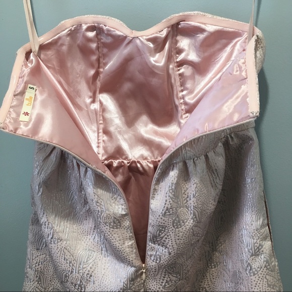 Blush Pink Metallic Print Strapless Dress | Tulle - Picture 6 of 8